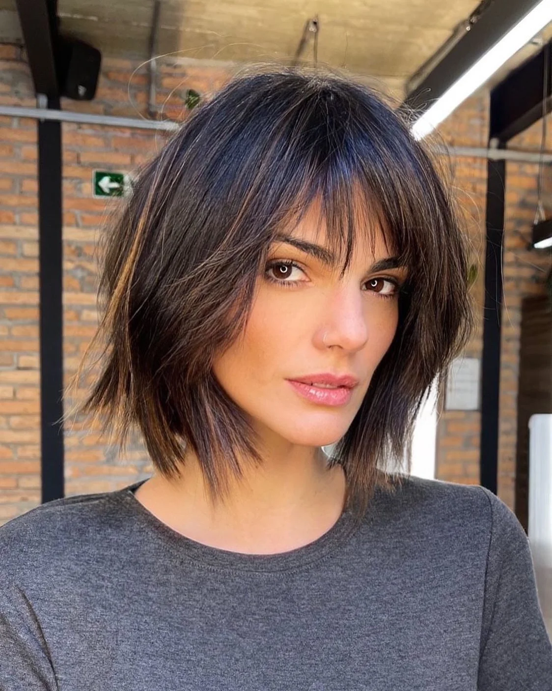 layered hair with bangs